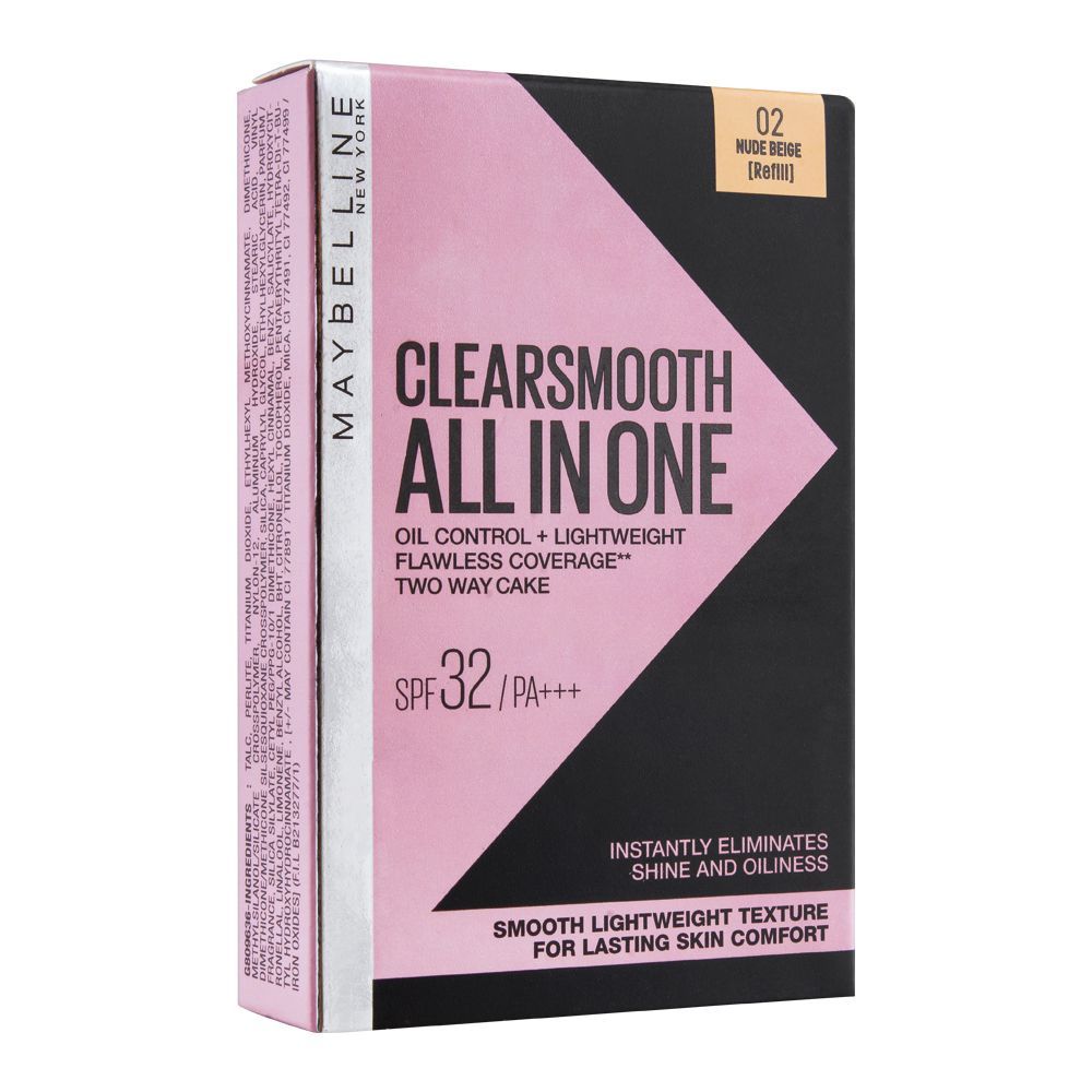 Maybelline New York Clear Smooth All In One Two Way Cake Refill, 02 Nude Beige - Front View
