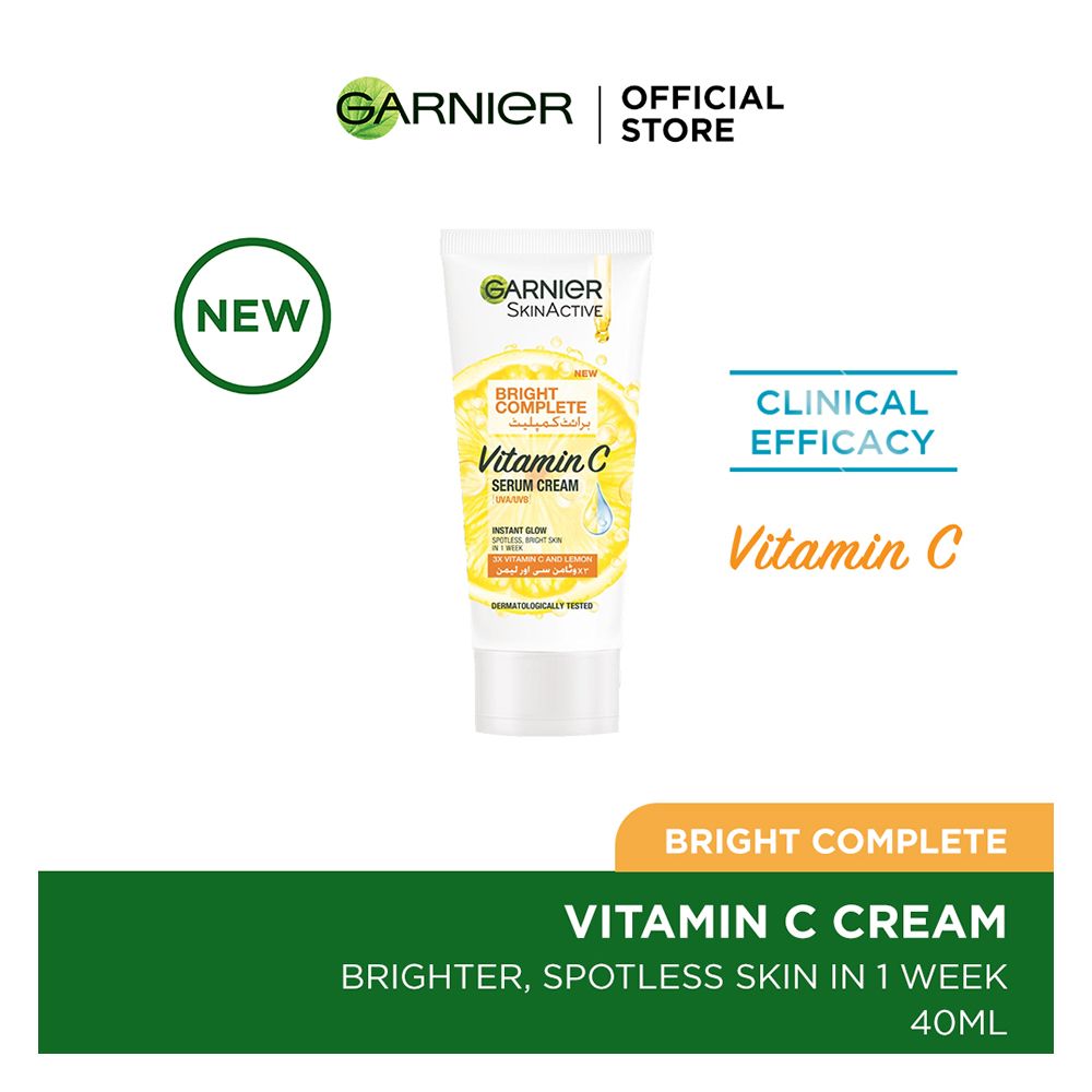 Garnier Skin Active Bright Complete Vitamin C Serum Cream, 40ml - Lighten Dark Spots And Brighten Your Skin -  Front View