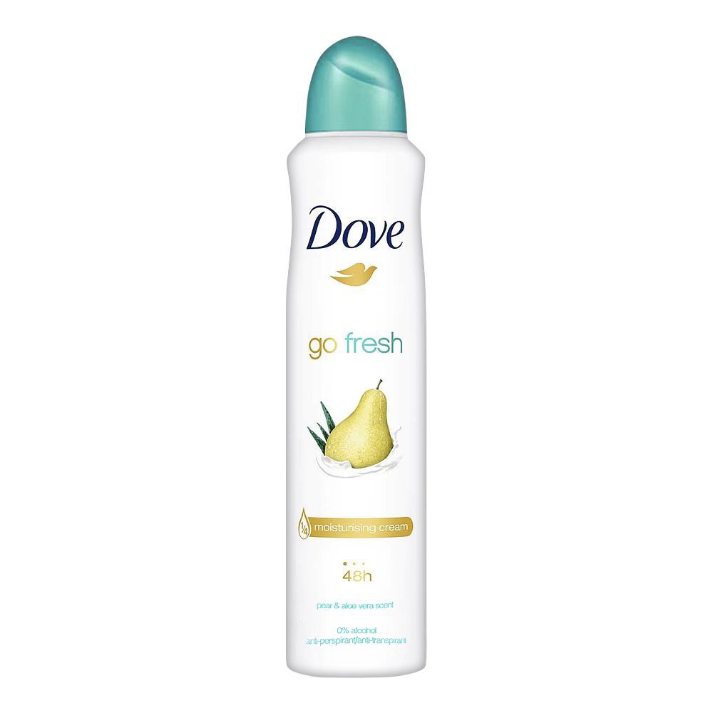 Dove 48H Go Fresh Pear & Aloe Vera Scent Deodorant Spray, For Women, 0% Alcohol, 250ml - Front View