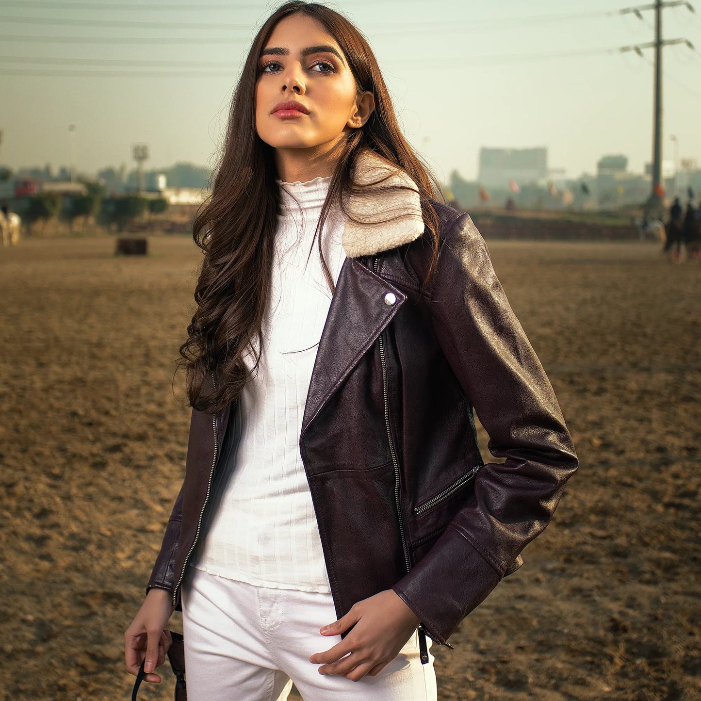 Burgundy Genuine Women Leather Jacket