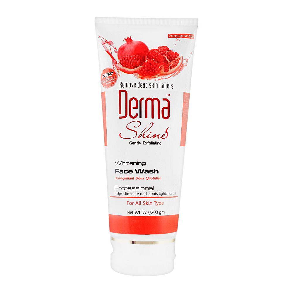 Derma Shine Gently Exfoliating Pomegranate Whitening Face Wash, For All Skin Types, 200g - Front View