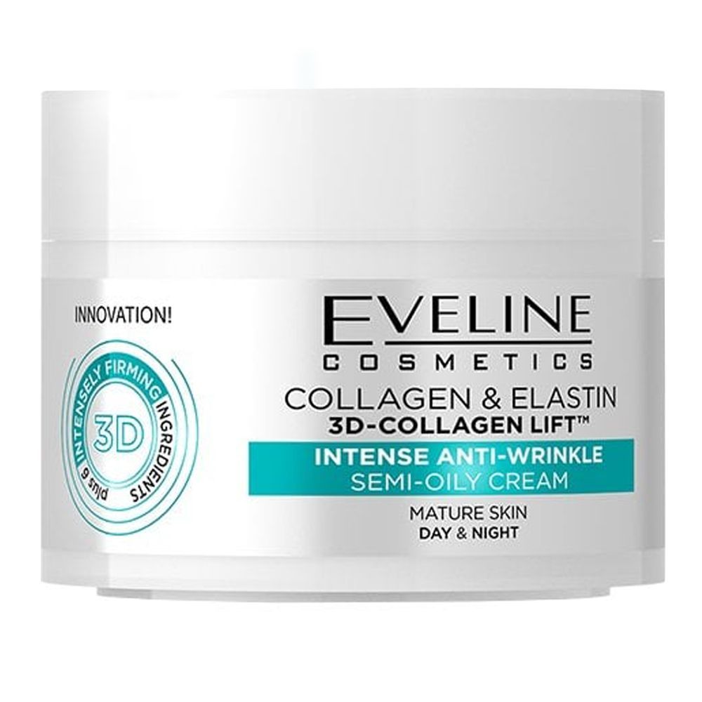 Eveline Collagen & Elastin 3D Intensely Anti-Wrinkle Semi-Oily Day & Night Cream, Mature Skin, 50ml -  Front View