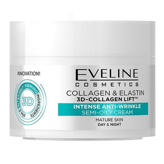 Eveline Collagen & Elastin 3D Intensely Anti-Wrinkle Semi-Oily Day & Night Cream, Mature Skin, 50ml -  Front View