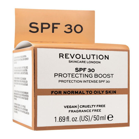 Makeup Revolution Perfecting Boost SPF 30 Cream, Normal To Oily Skin, Fragrance Free, 50ml -  Front View