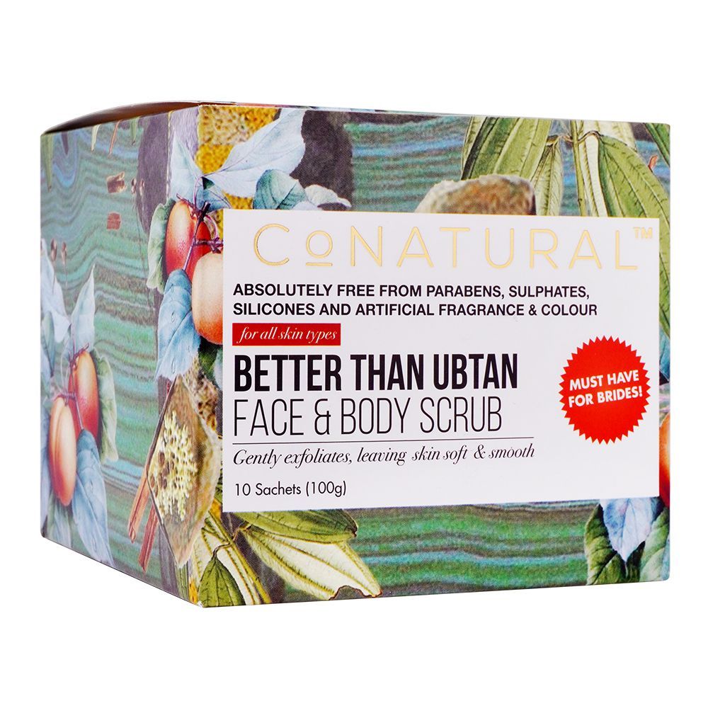 CoNatural Better Than Ubtan Face & Body Scrub, 10 Sachets, All Skin Types, 100g - Front View