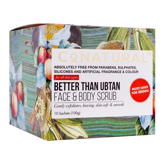 CoNatural Better Than Ubtan Face & Body Scrub, 10 Sachets, All Skin Types, 100g - Front View