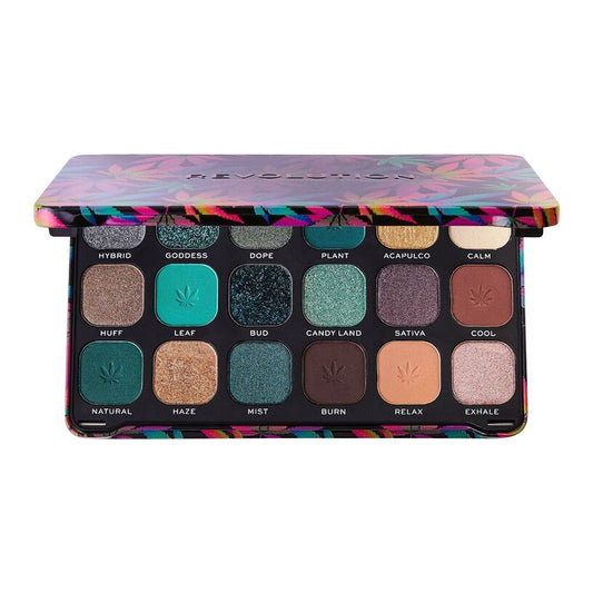 Makeup Revolution Chilled With Cannabis Sativa Eyeshadow Palette, 18 Shades - Front View