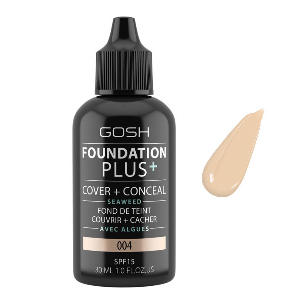 Gosh Foundation Plus, Cover + Conceal, SPF 15, 004 Natural, 30ml - Front View