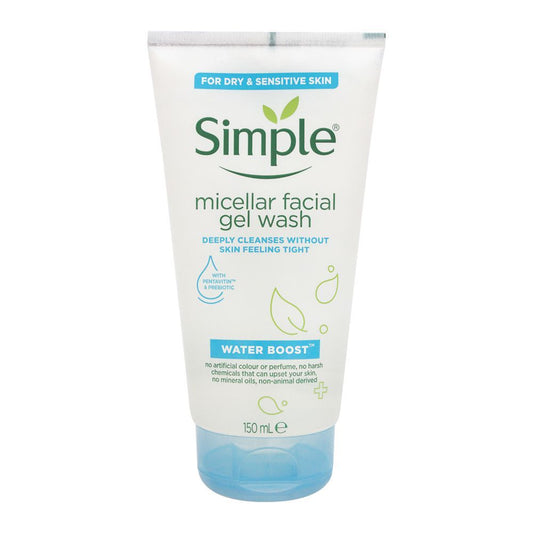 Simple Water Boost Micellar Facial Gel Wash, For Dry & Sensitive Skin, 150ml - Front View