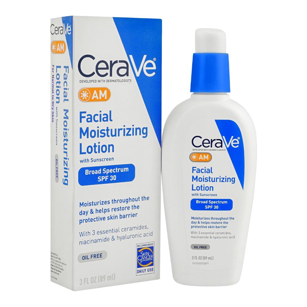 CeraVe AM Oil Free Facial Moisturizing Day Lotion With Sunscreen, 89ml - Front View