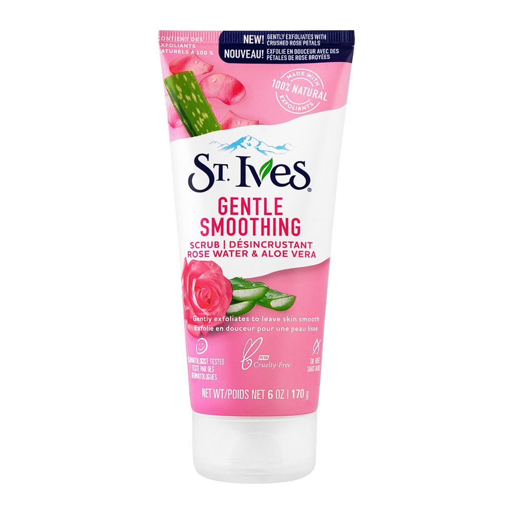 St. Ives Gentle Smoothing Rose Water & Aloe Vera Scrub, Tube, Oil Free, 170g - Front View