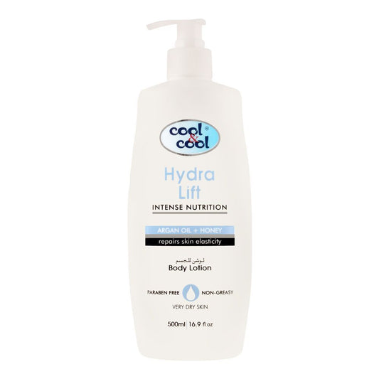 Cool & Cool Intense Nutrition Hydra Lift Argan Oil + Honey Body Lotion, Very Dry Skin, 500ml -  Front View