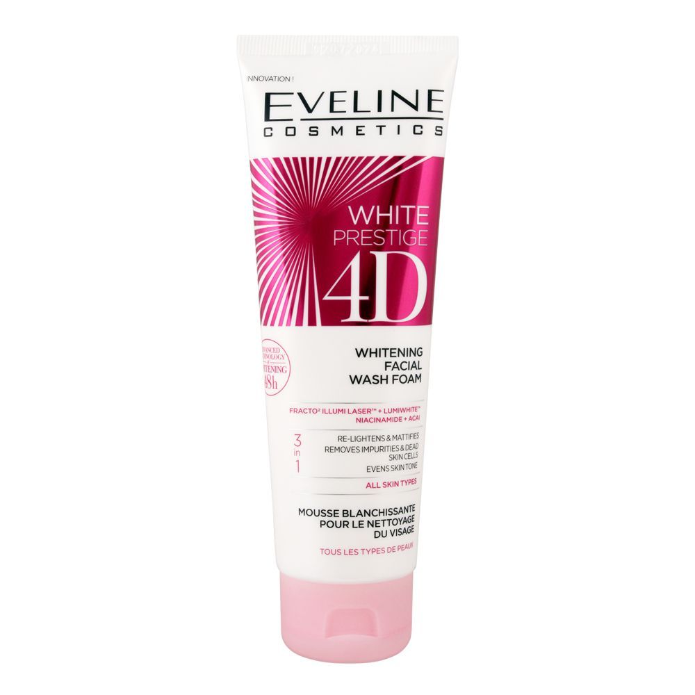 Eveline White Prestige 4D 3-In-1 Whitening Facial Wash Foam, All Skin Types, 100ml - Front View