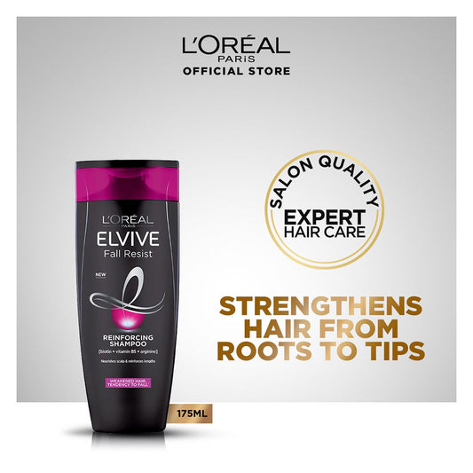 L'Oreal Paris Elvive Fall Resist Reinforcing Anti-Hairfall Shampoo, For All Hair Types, 175ml - Front View