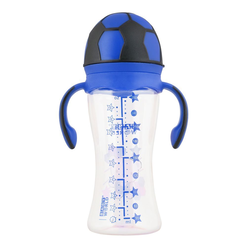 Baby World Contra Colic Wide Neck Feeding Bottle With Handle Blue, BW2031 - Front View