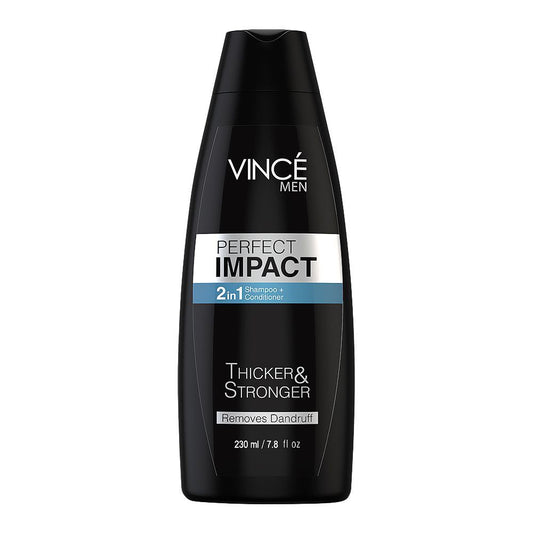 Vince Men Perfect Impact Thicker & Stronger 2-In-1 Shampoo + Conditioner, Removes Dandruff, 230ml - Front View