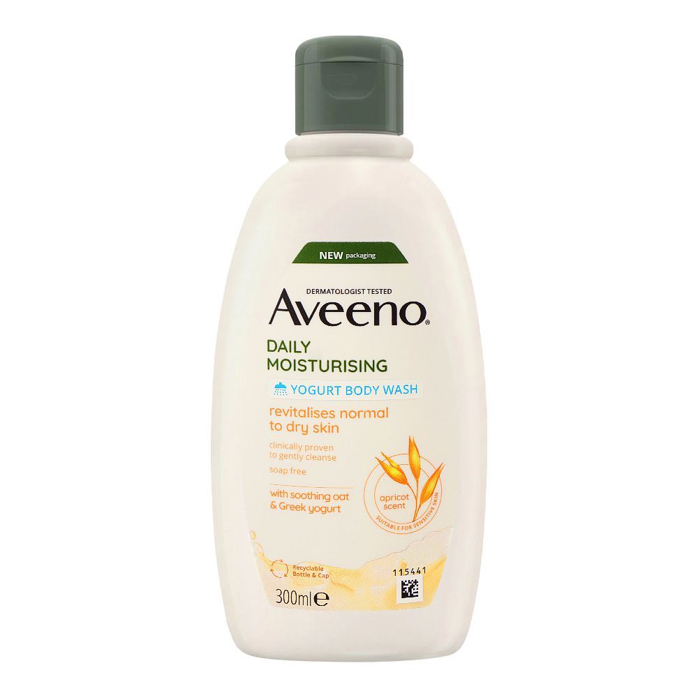 Aveeno Daily Moisturising Apricot & Honey Scent Yogurt Body Wash, Normal To Dry Skin, 300ml - Front View