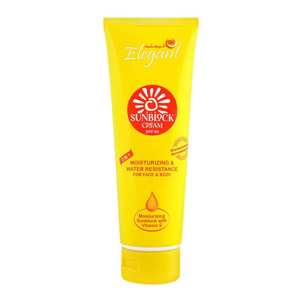 Elegant 2-In-1 Moisturizing & Water Resistance Sunblock, For Face & Body, SPF 60, 170g - Front View
