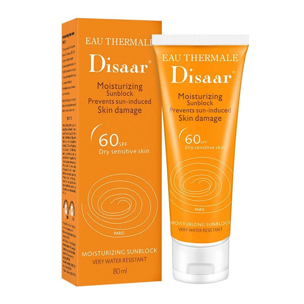Disaar Moisturizing Sunblock, Dry Sensitive Skin, SPF60, 80ml, DS51001 - Front View