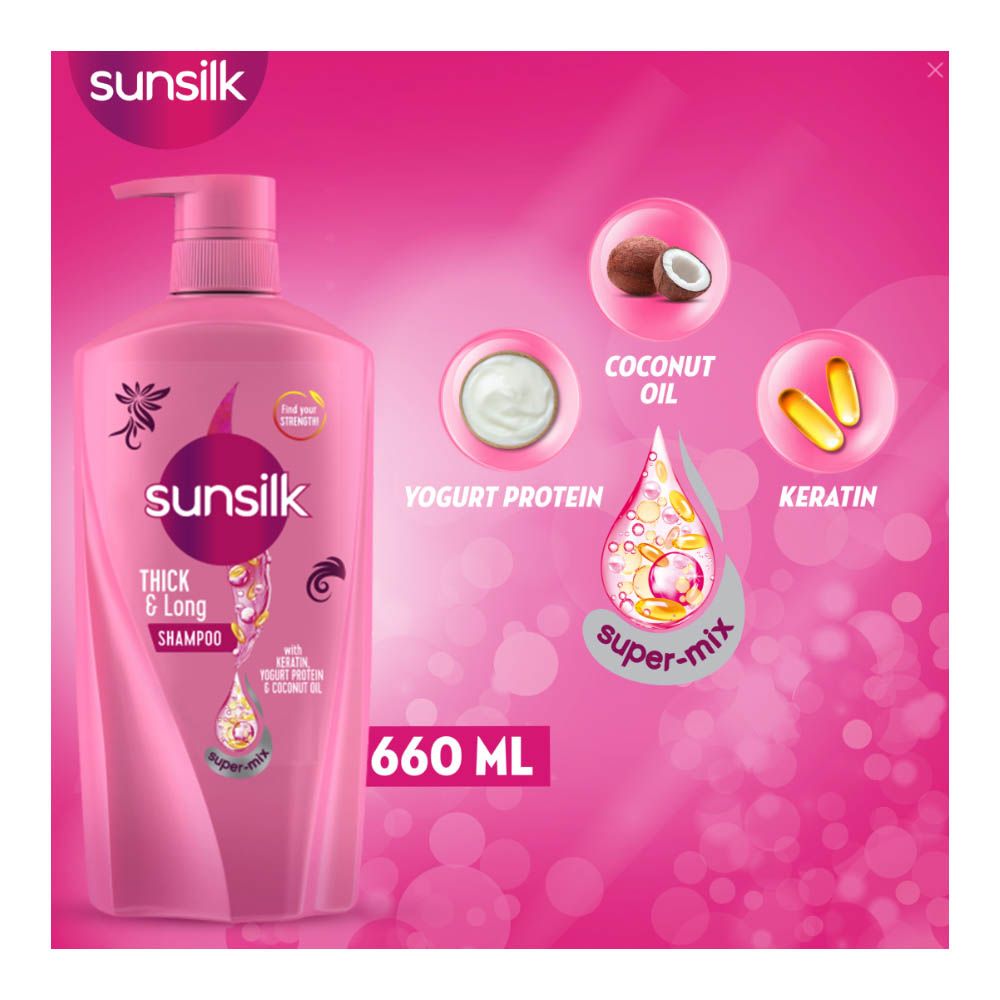 Sunsilk Thick & Long Keratin Yogurt Protein & Coconut Oil Shampoo, 660ml - Front View
