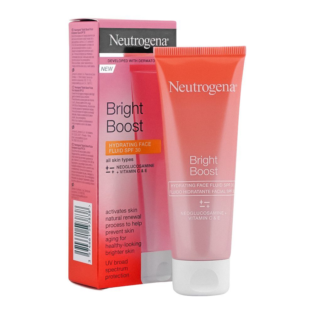 Neutrogena Bright Boost Hydrating Face Fluid For All Skin Types, SPF30, 50ml - Front View