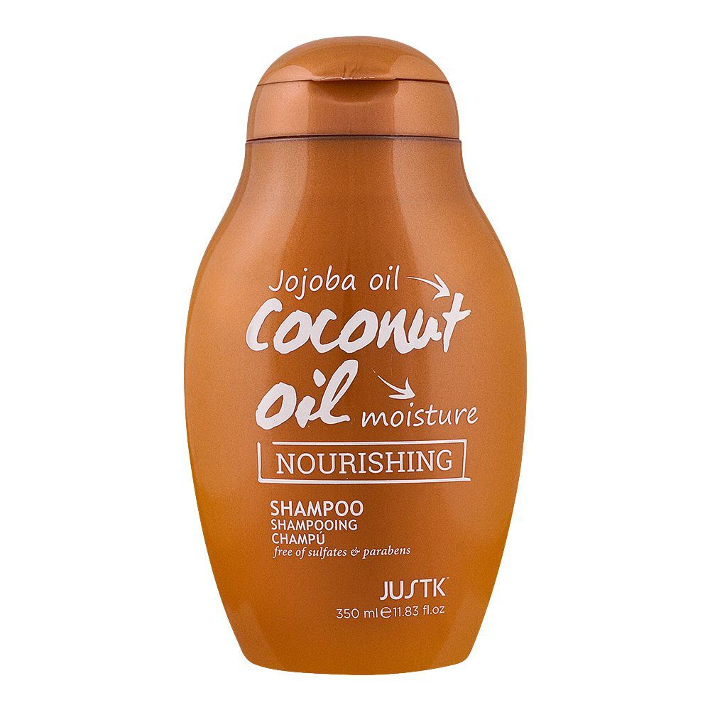 JUSTK Jojoba Oil, Coconut Oil, Moisture Nourishing Shampoo, 350ml - Front View