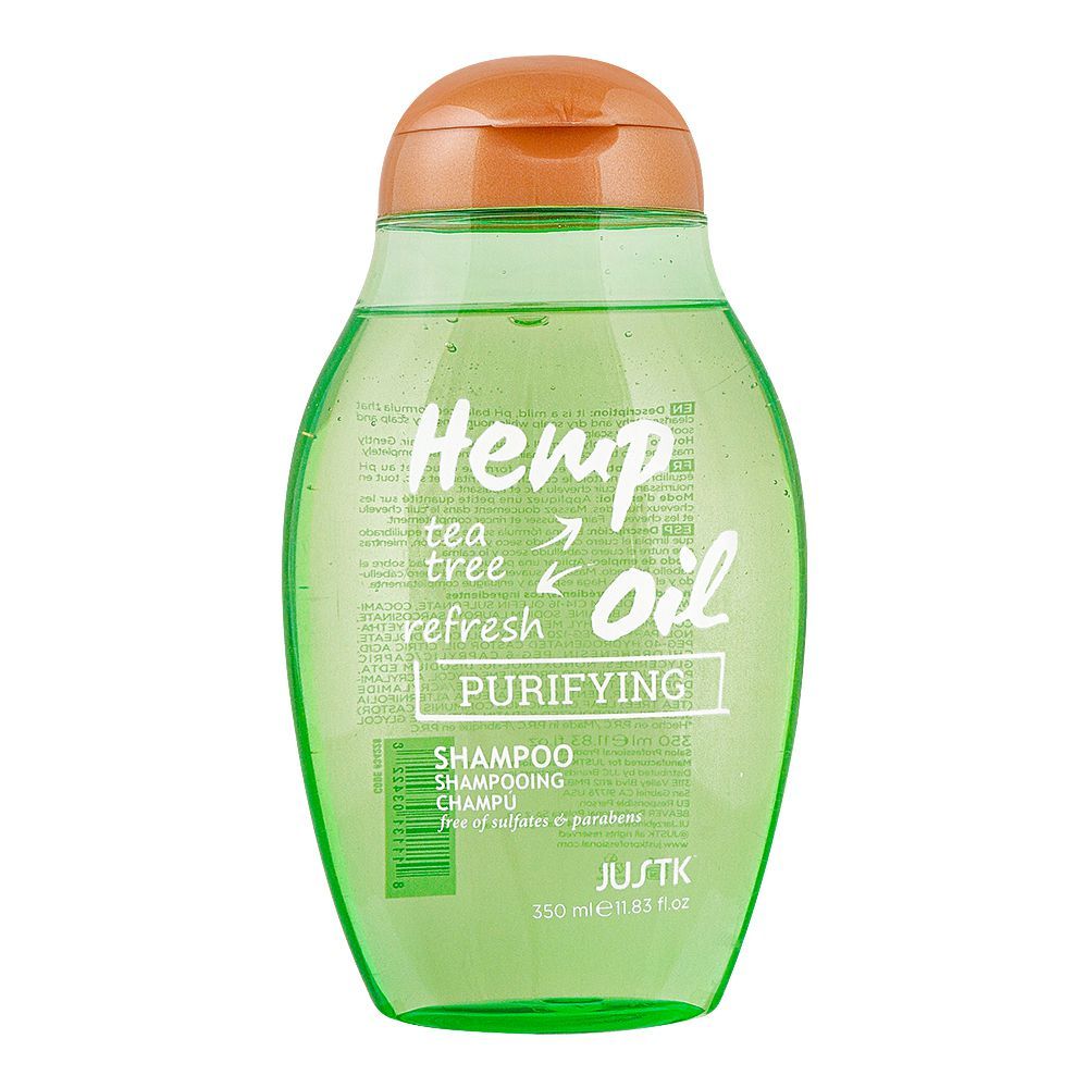 JUSTK Hemp Oil, Tea Tree, Refresh Purifying Shampoo, 350ml - Front View