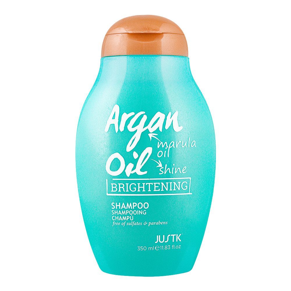 JUSTK Argan Oil, Marula Oil, Shine Brightening Shampoo, 350ml - Front View