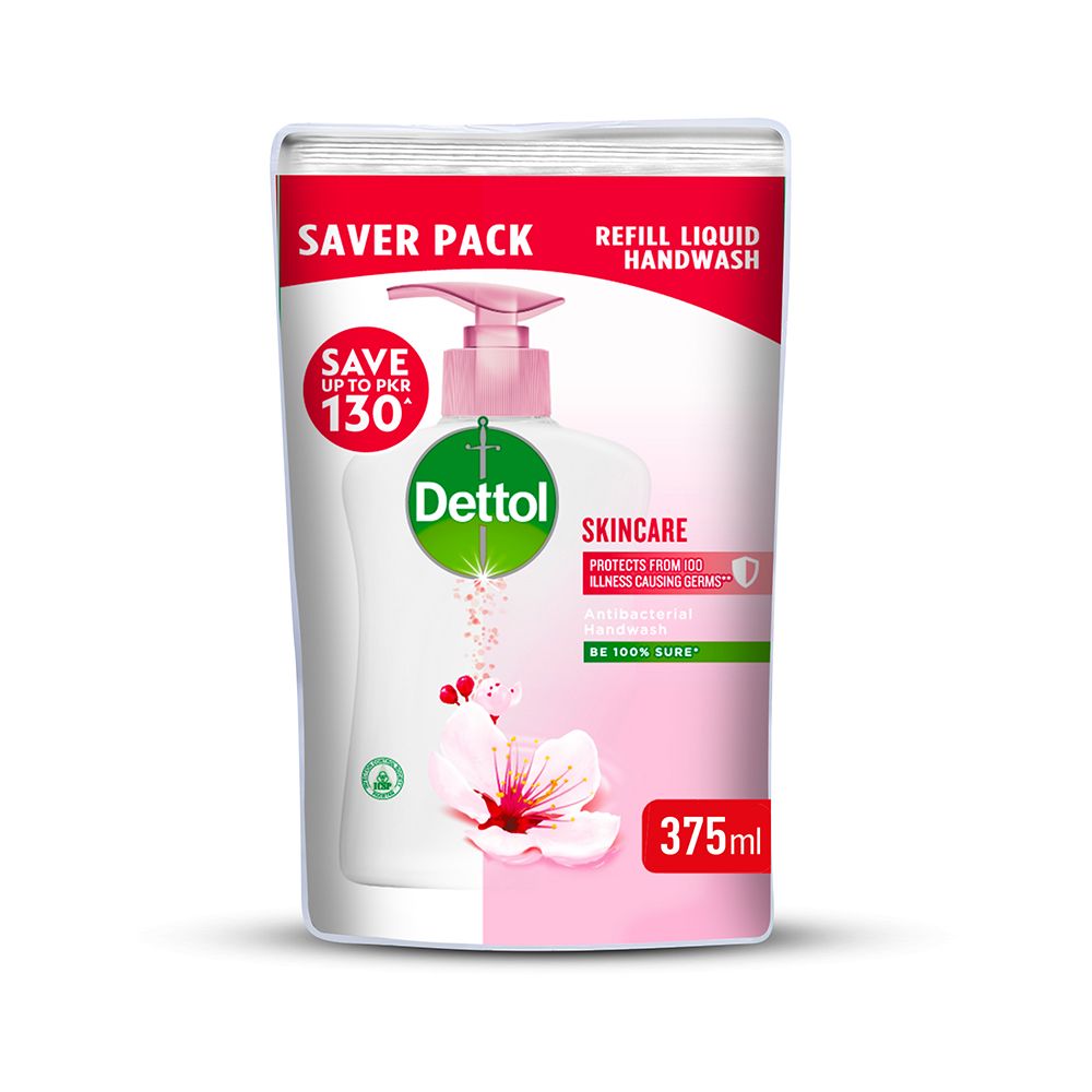 Dettol Skincare Anti-Bacterial Hand Wash, Pouch Refill Saver Pack, 375ml - Front View