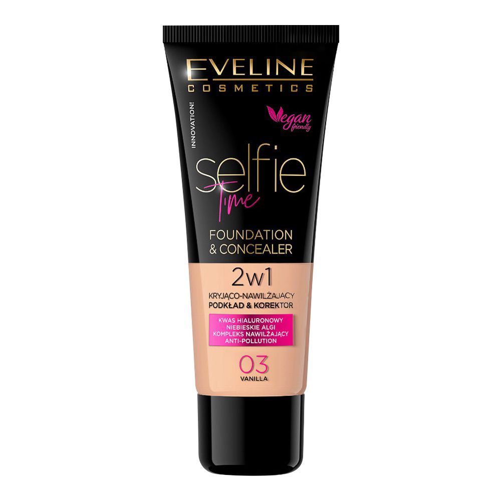 Eveline Selfie Time 2-In-1 Foundation & Concealer, 03, Vanilla - Front View