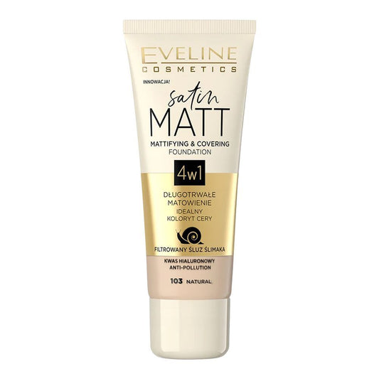 Eveline Satin Matt 4in1 Mattifying & Covering Foundation, 103, Natural - Front View