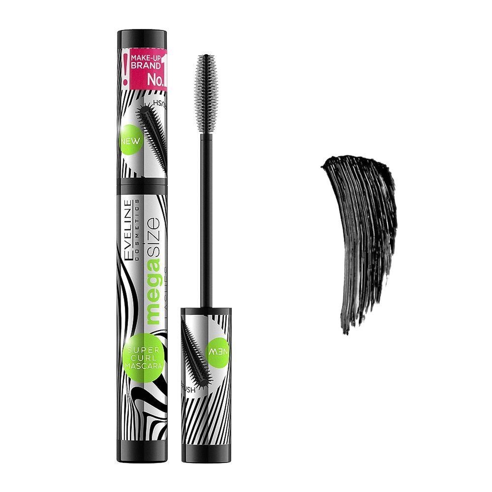 Eveline Mega Size Lashes Super Curl Mascara, Black - Front View