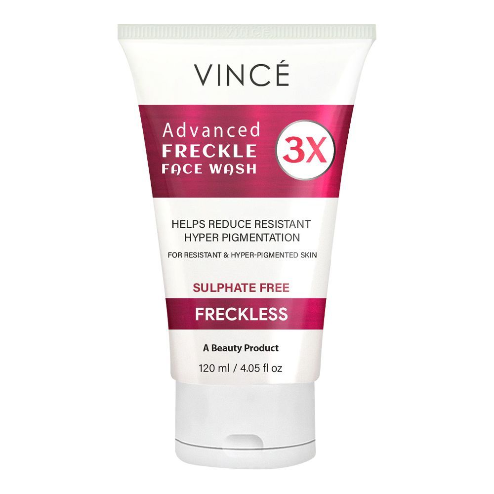 Vince Advanced Freckle Face Wash 3x, Helps Reduce Resistant  Hyper Pigmentation, For Resistant & Hyper-Pigmented Skin, Sulphate Free, Freckless, 120ml - Front View