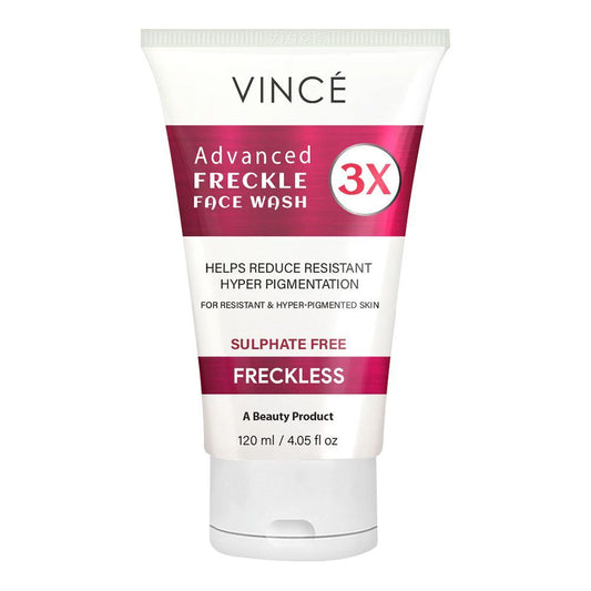 Vince Advanced Freckle Face Wash 3x, Helps Reduce Resistant  Hyper Pigmentation, For Resistant & Hyper-Pigmented Skin, Sulphate Free, Freckless, 120ml - Front View
