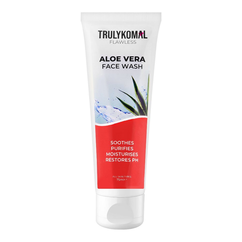 Truly Komal Flawless Aloe Vera Face Wash, For All Skin Types, 75ml - Front View