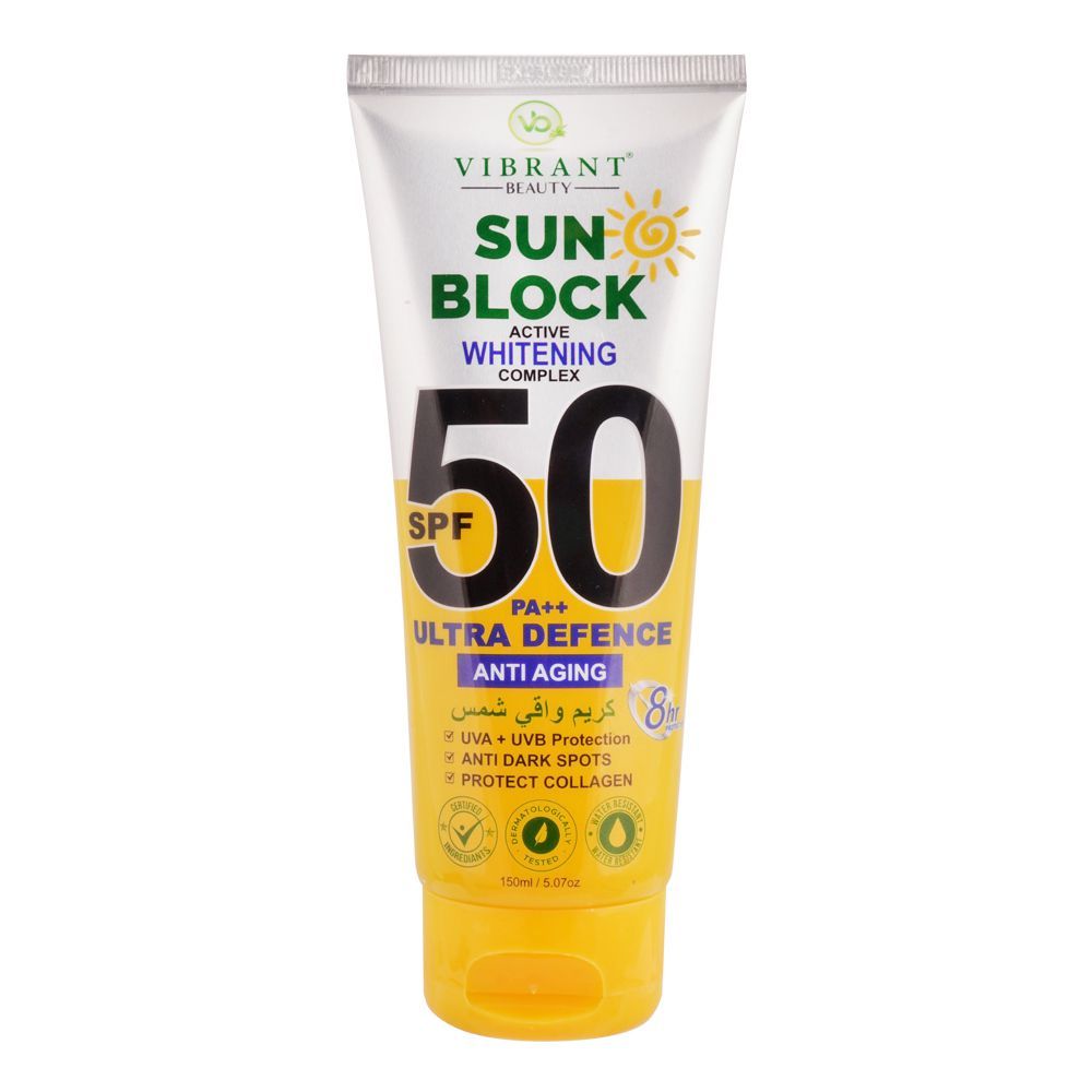 Vibrant Beauty Sun Block Anti Aging Ultra Defence, SPF50, 150ml - Front View