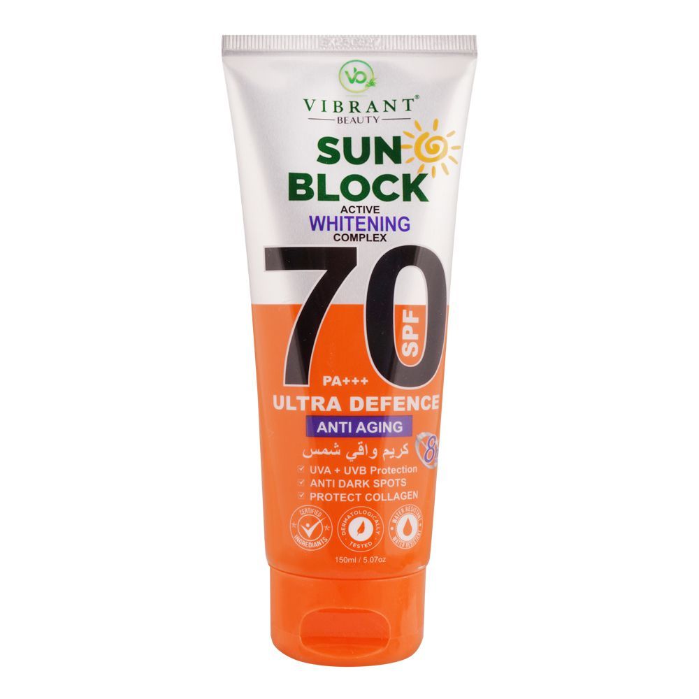 Vibrant Beauty Sun Block Anti Aging Ultra Defence, SPF70, 150ml - Front View