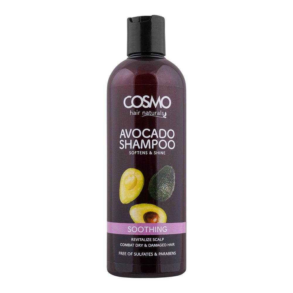 Cosmo Hair Naturals Soothing Avocado Shampoo Softens & Shine, For Combat Dry & Damaged Hair, 480ml - Front View