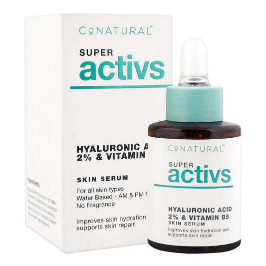CoNatural Super Activs Hyaluronic Acid 2% & Vitamin B5 Skin Serum, For All Skin Types, 30ml - Front View