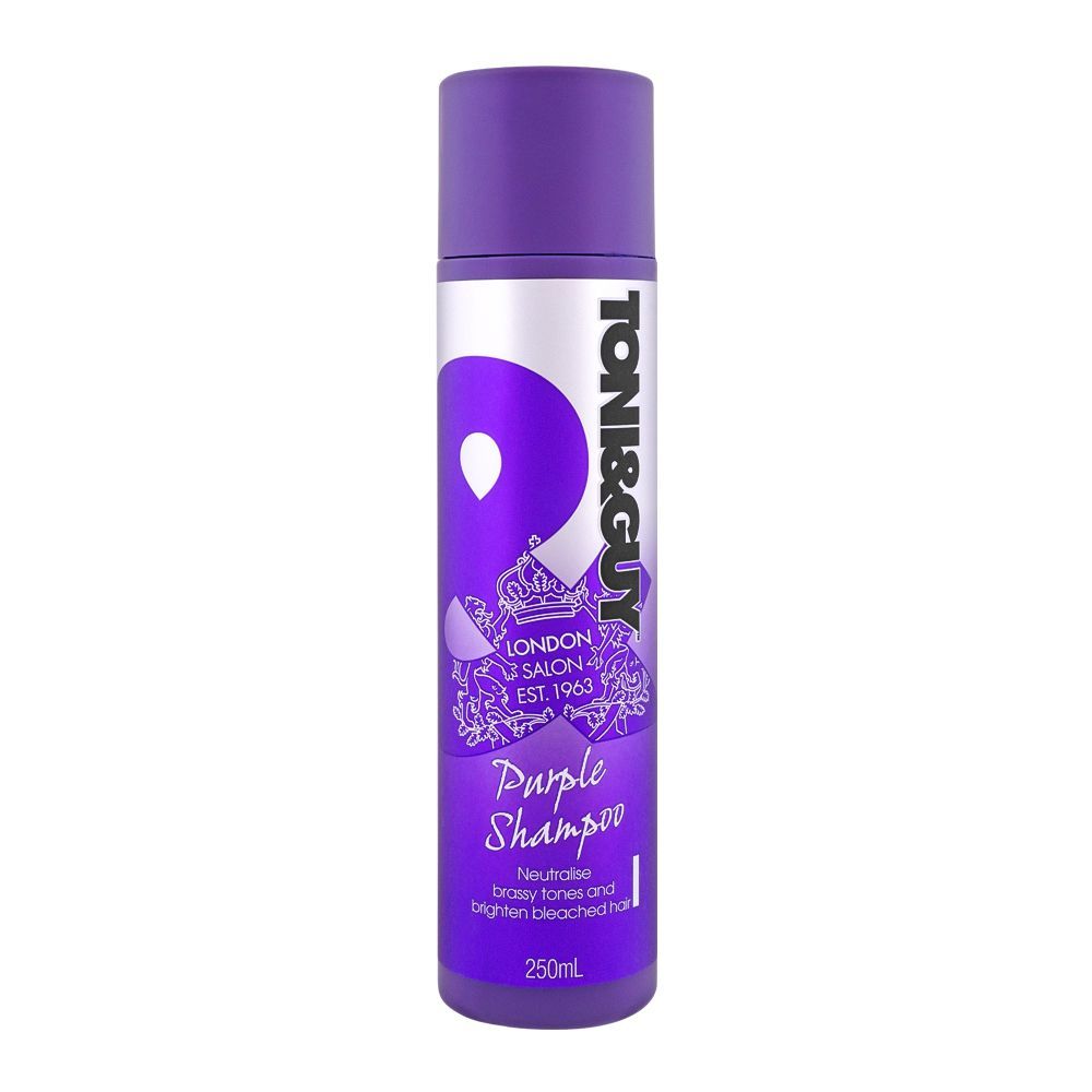 Toni & Guy Neutralise Brassy Tones and Bleached Hair Purple Shampoo, 250ml - Front View