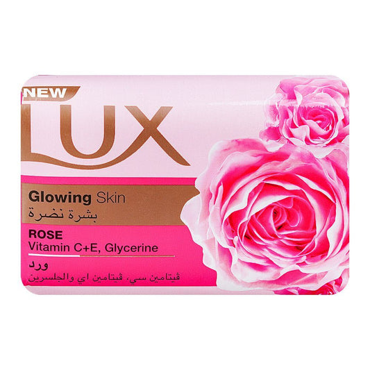 Lux Rose Bar Soap With Vitamin C+E, Glycerin, For Glowing Skin, 170g - Front View