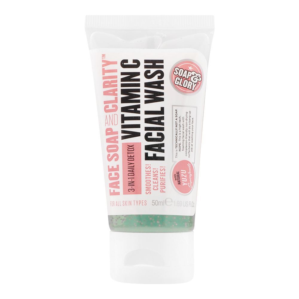 Soap & Glory 3-In-1 Daily Detox Face Soap & Clarity Vitamin C Facial Wash, 50ml - Front View