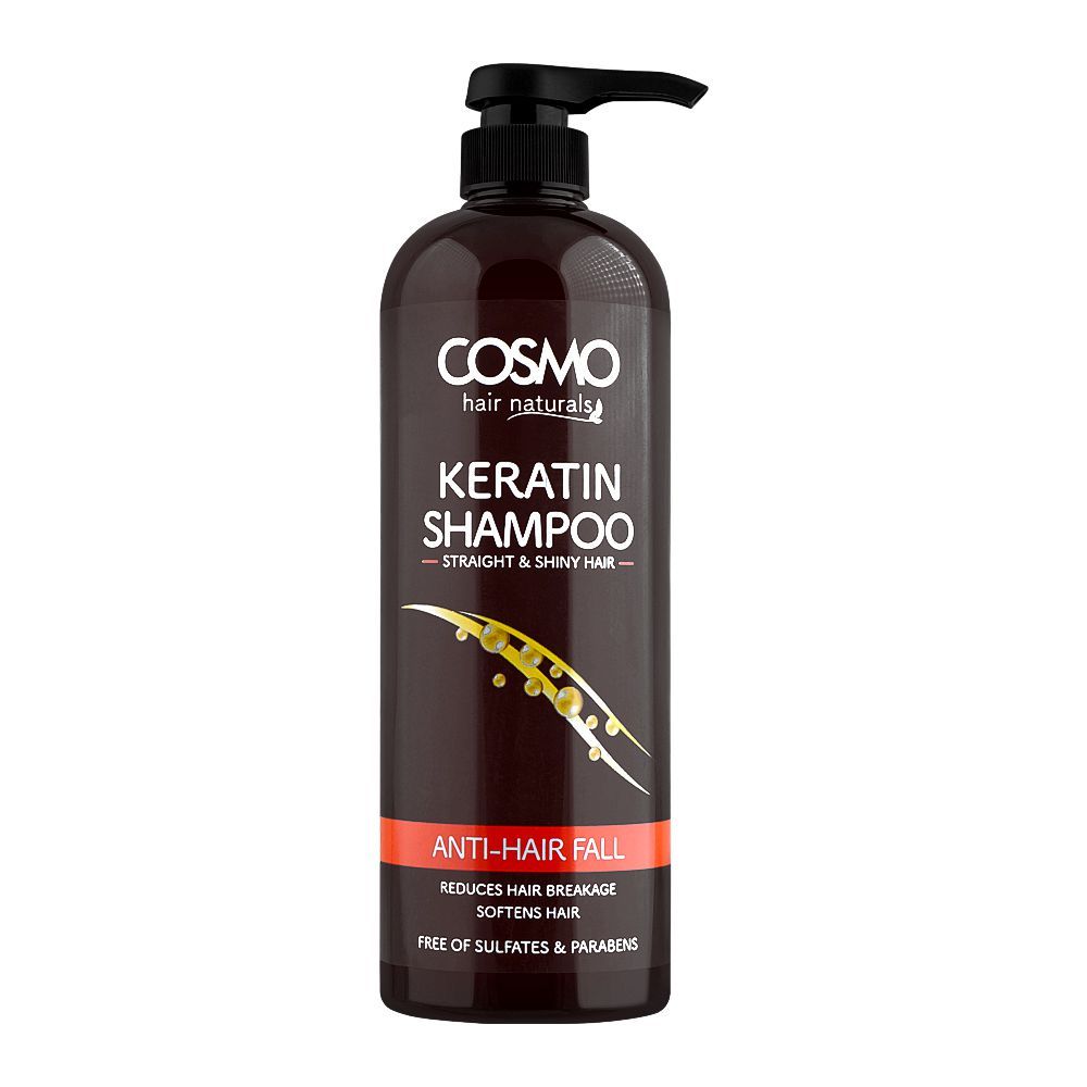 Cosmo Hair Naturals Anti Hair Fall Keratin Shampoo, Straight & Shiny Hair, Reduces Hair Breakage, 1000ml - Front View