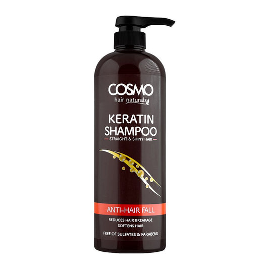 Cosmo Hair Naturals Anti Hair Fall Keratin Shampoo, Straight & Shiny Hair, Reduces Hair Breakage, 1000ml - Front View