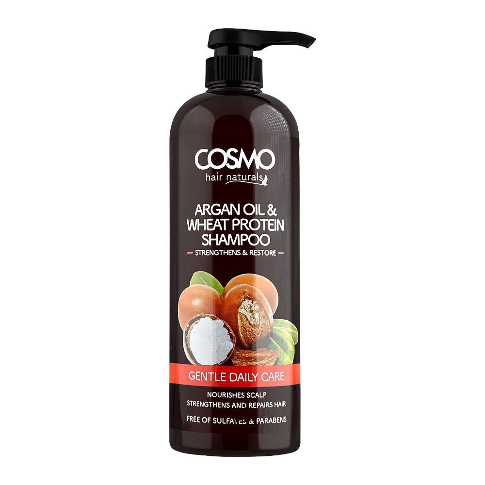 Cosmo Hair Naturals Gentle Daily Care Argan Oil & Wheat Protein Shampoo, Strengthens & Repairs Hair, 1000ml - Front View