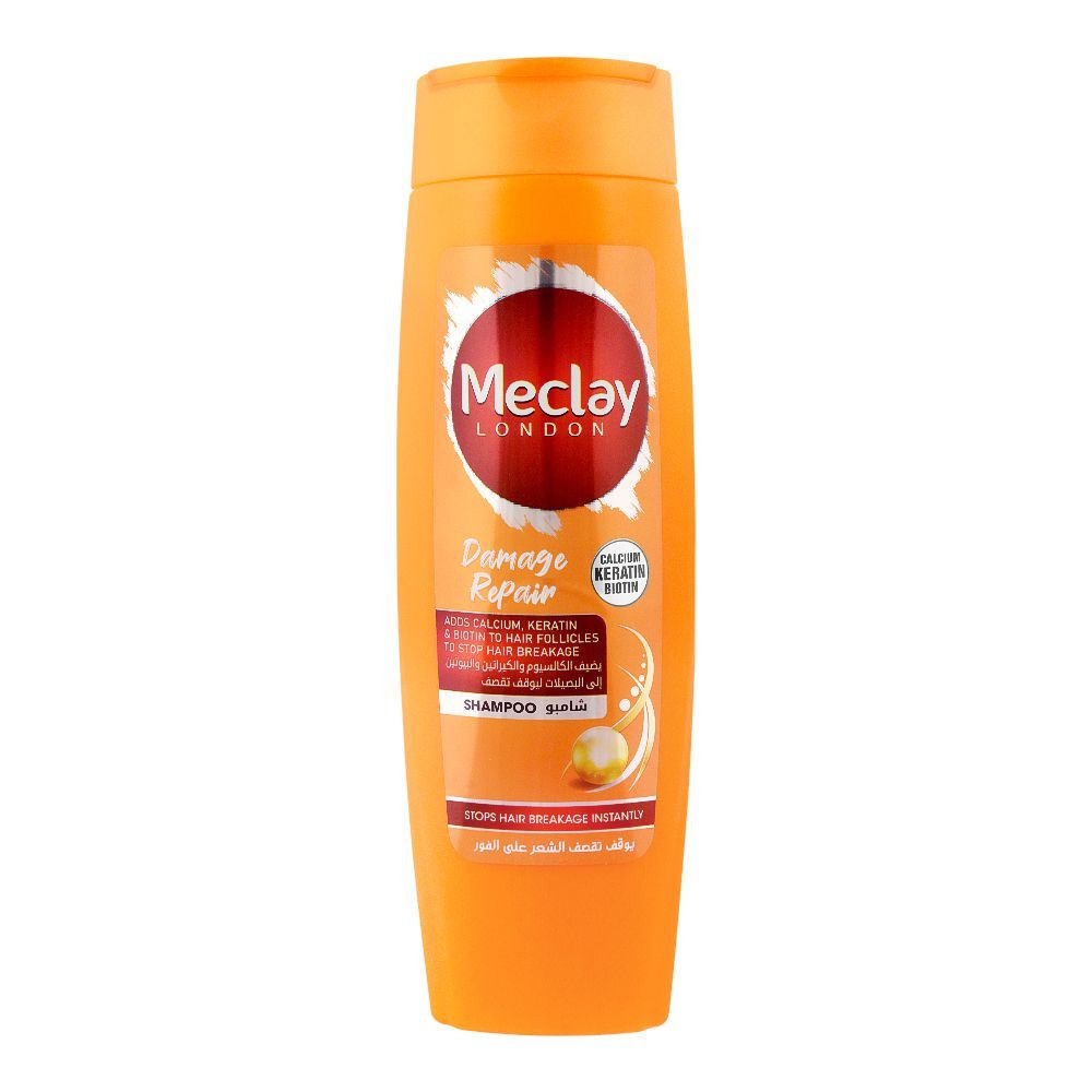 Meclay London Calcium Keratin Biotin Damage Repair Shampoo, Stops Hair Breakage Instantly, 360ml - Front View