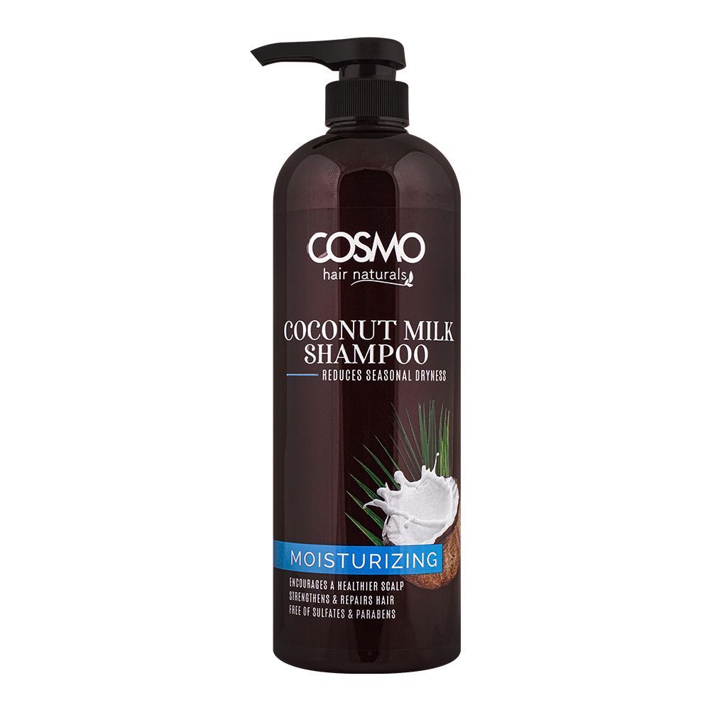 Cosmo Hair Naturals Coconut Milk Moisturizing Shampoo, Strengthens & Repairs Hair, 1000ml - Front View