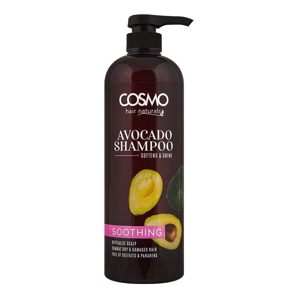 Cosmo Hair Naturals Avocado Soothing Shampoo, For Combat Dry & Damaged Hair 1000ml - Front View