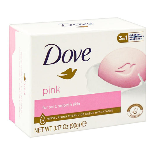 Dove Pink Moisturising Cream Bar, For Smooth/Soft Skin, 90g - Front View