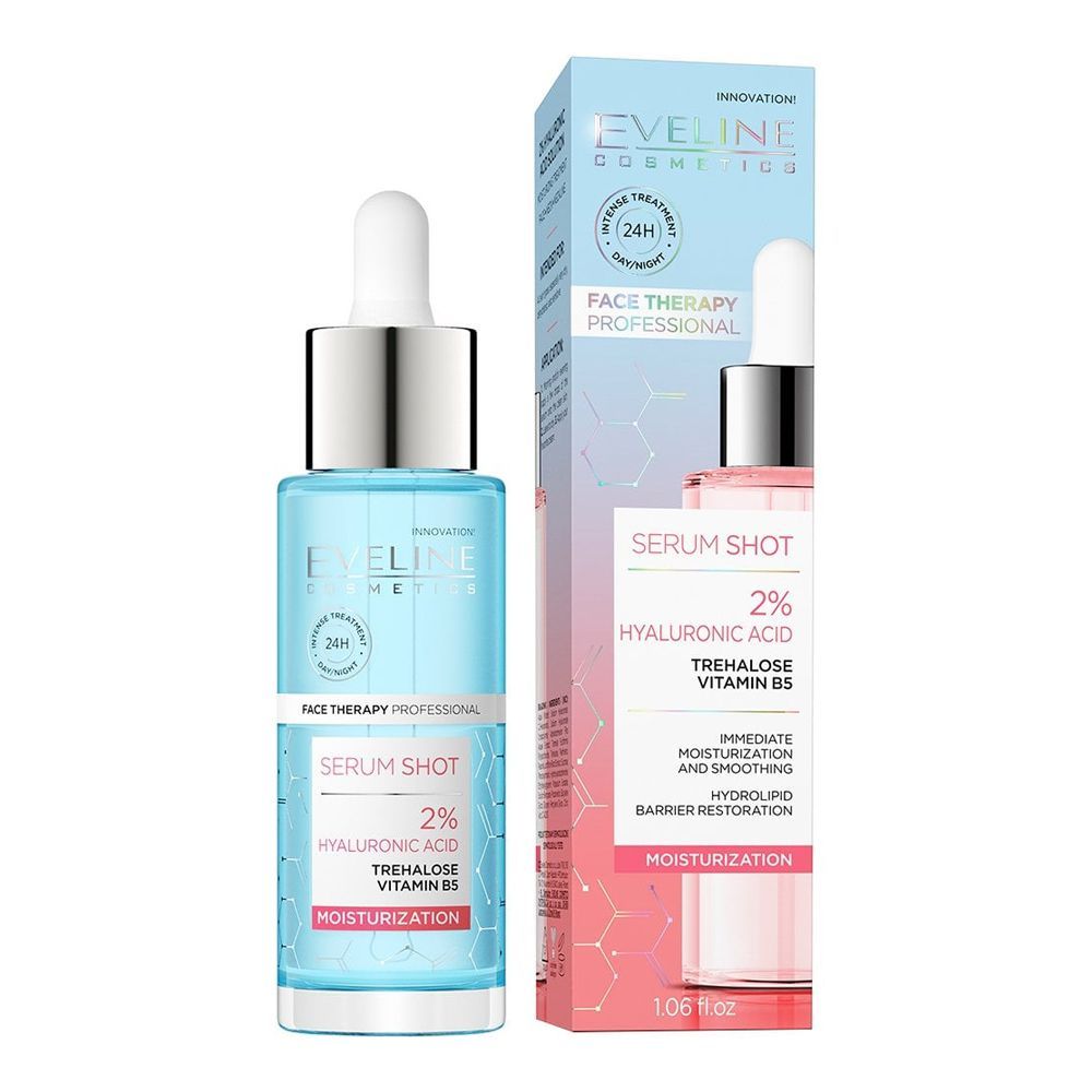 Eveline 2% Hyaluronic Acid Trehalose Vitamin B5 Serum Shot, 30ml - Front View
